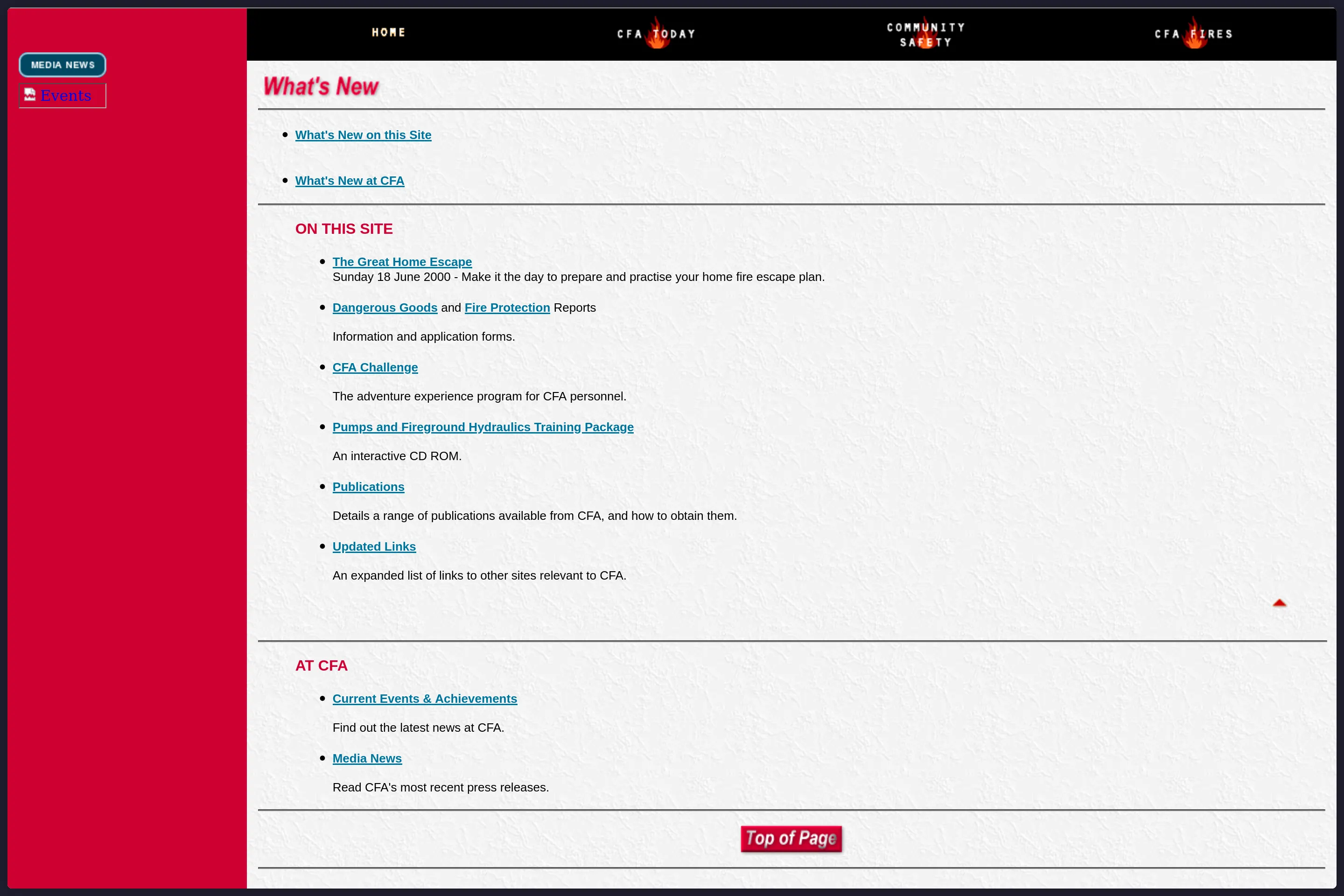 a 2000s looking homepage